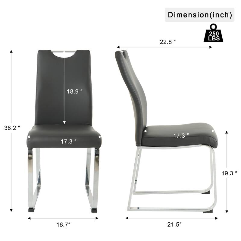 Modern 2 Piece PU Kitchen Dining Chairs with Cushions, Metal Legs, Backrests for Dining Room Kitchen Living Room Bedroom