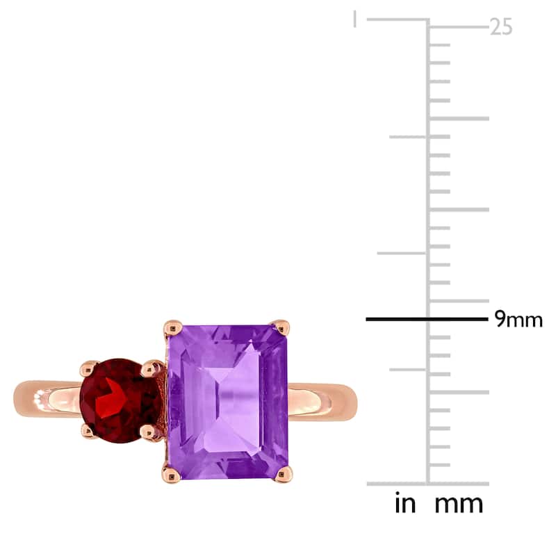 Miadora 3ct TGW Amethyst Garnet 2-Stone Ring 14k Rose Gold