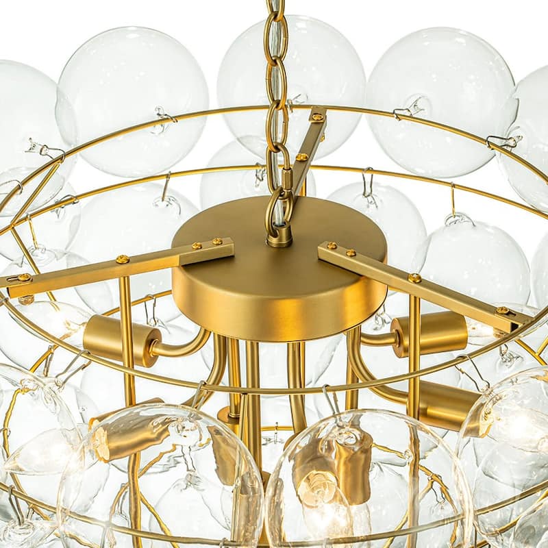 27in Brushed Brass Bubble Style Clear Glass Globe Chandelier