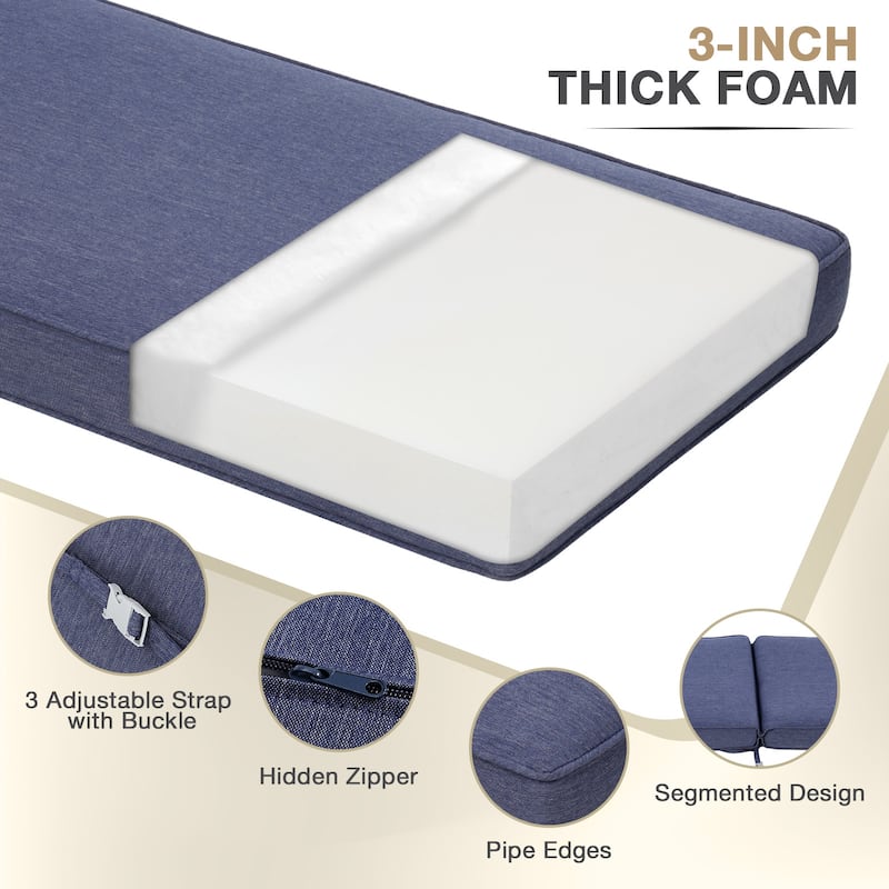 Aoodor Patio Chaise Lounger Cushions Set of 2, Olefin Fabric, Water-Resistant, 72x21x3 Inches(Only Cushions)