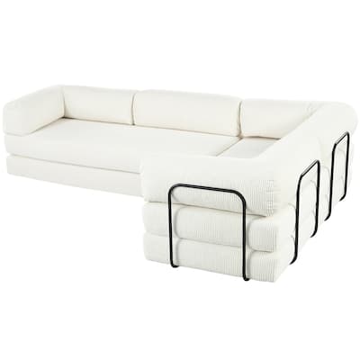 L-Shaped Modular Sofa Bed in Corduroy Fabric