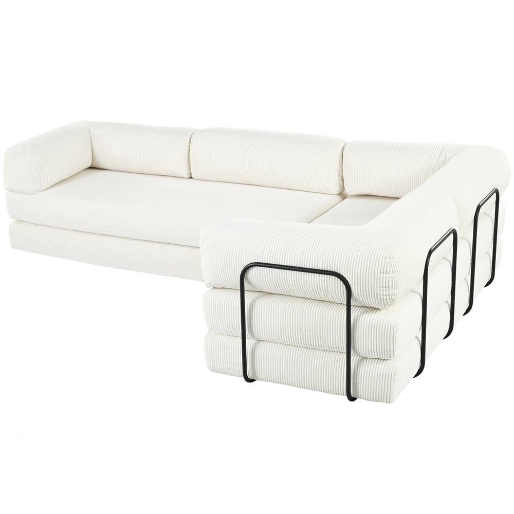 L-Shaped Modular Sofa Bed in Corduroy Fabric