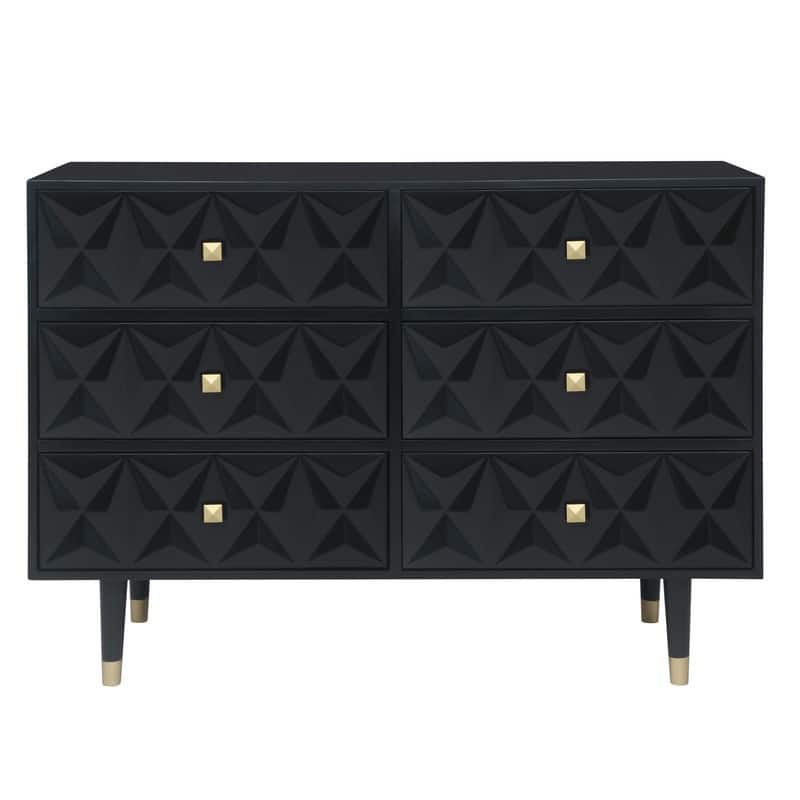 Bea Geometric Textured Glam 6-drawer Dresser - Black