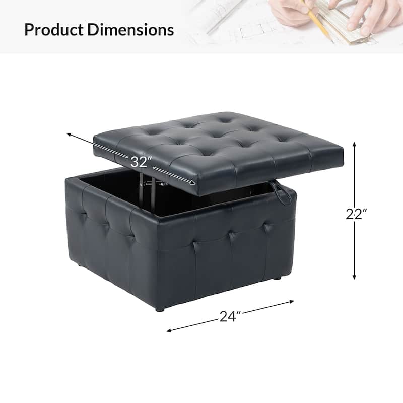 Aurora Genuine Leather Ottoman with Tufted Design by HULALA HOME