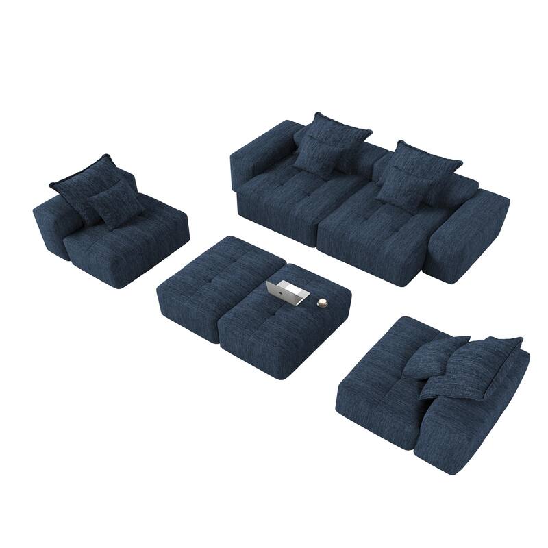 127" Oversized Modular Sectional Sofa,6 Seat Sparkling Chenille Fabric Soft Cushion Sofa with 8 Pillows,No Assembly Required