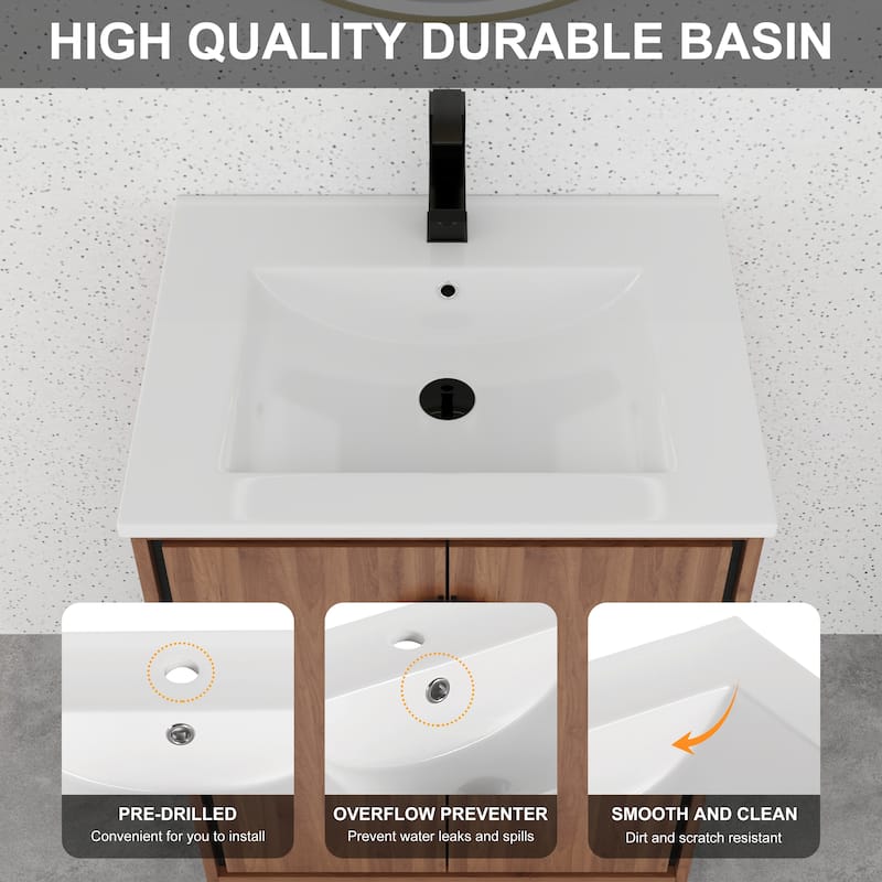 BNK 24/30 inch Freestanding Single Sink Bathroom Vanity with Soft Close Door and 1 adjustable shelf
