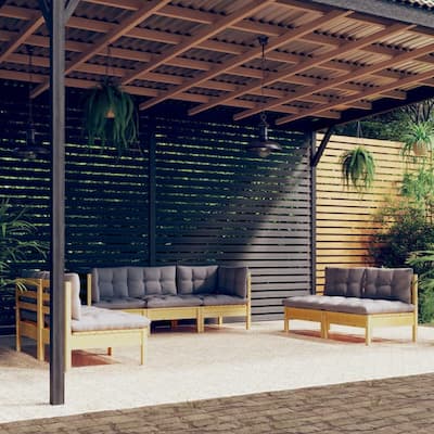 vidaXL Solid Pinewood Patio Lounge Set 7 Piece with Cushions Multi Colors