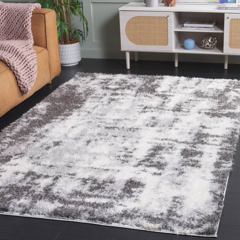 SAFAVIEH Lindsay Shag Pearlene Modern Abstract 2-inch Thick Rug - 4' x 6' - Dark Grey/Grey