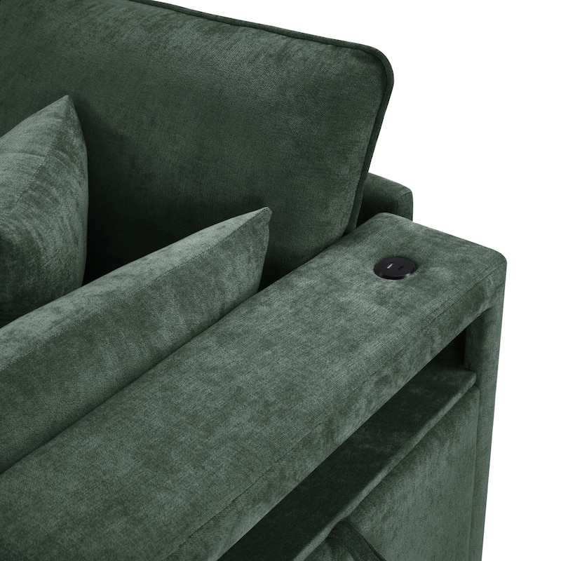 Smooth Chenille Sectional Sofa U-Shaped Modular Sofa Bed L-Shaped Couch with Movable Ottoman, Storage Armrests and USB Ports