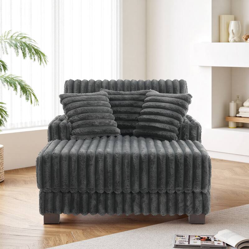 Modern Upgraded Plush Fabric Sofa Chaise Lounge with Pillows - Dark Grey
