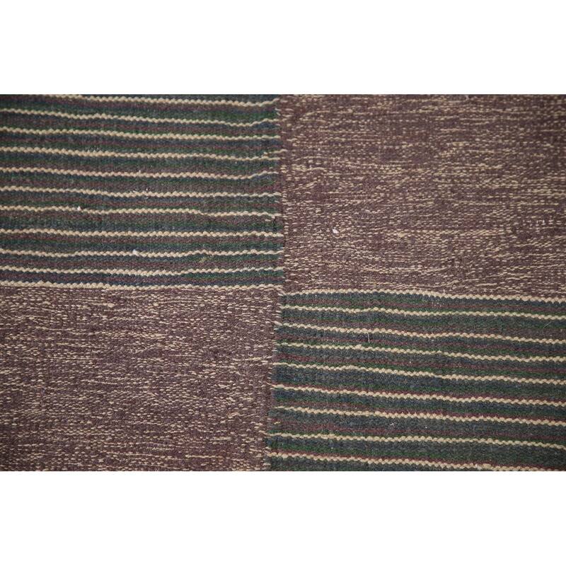 Striped Brown/ Green Kilim Oriental Area Rug Flatweave Wool Carpet - 3'5"x 5'1"