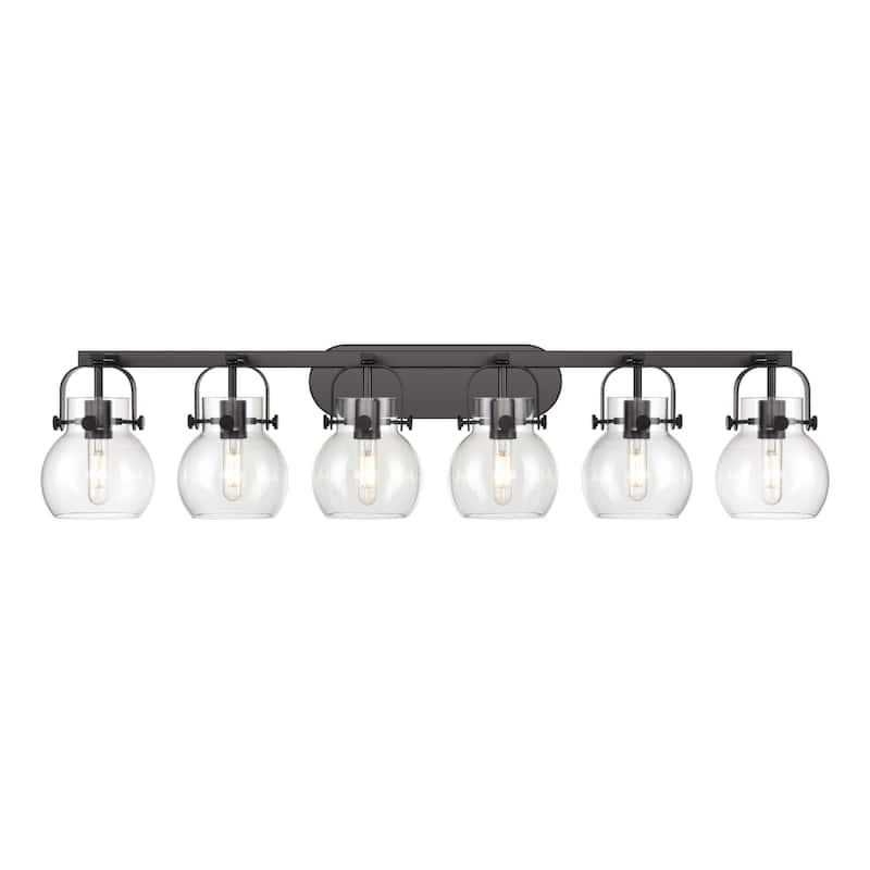 Innovations Lighting 423-6W-10-46 Pilaster II Sphere Vanity Pilaster - Matte Black / Clear
