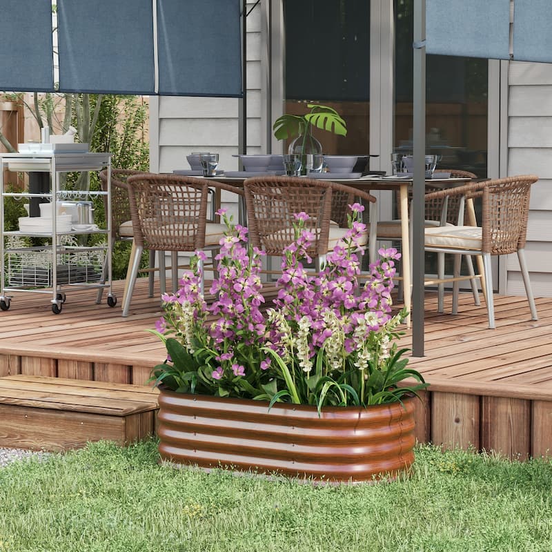Outsunny 3.4' x 2' x 1' Galvanized Raised Garden Bed Kit, Outdoor Metal Elevated Planter Box with Safety Edging - Brown