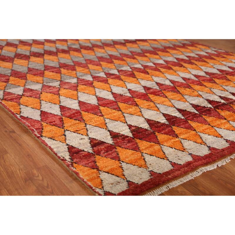 Orange Trellis Moroccan Oriental Area Rug Hand-Knotted Wool Carpet - 6'4" x 9'9" - 6'4" x 9'9" - Orange