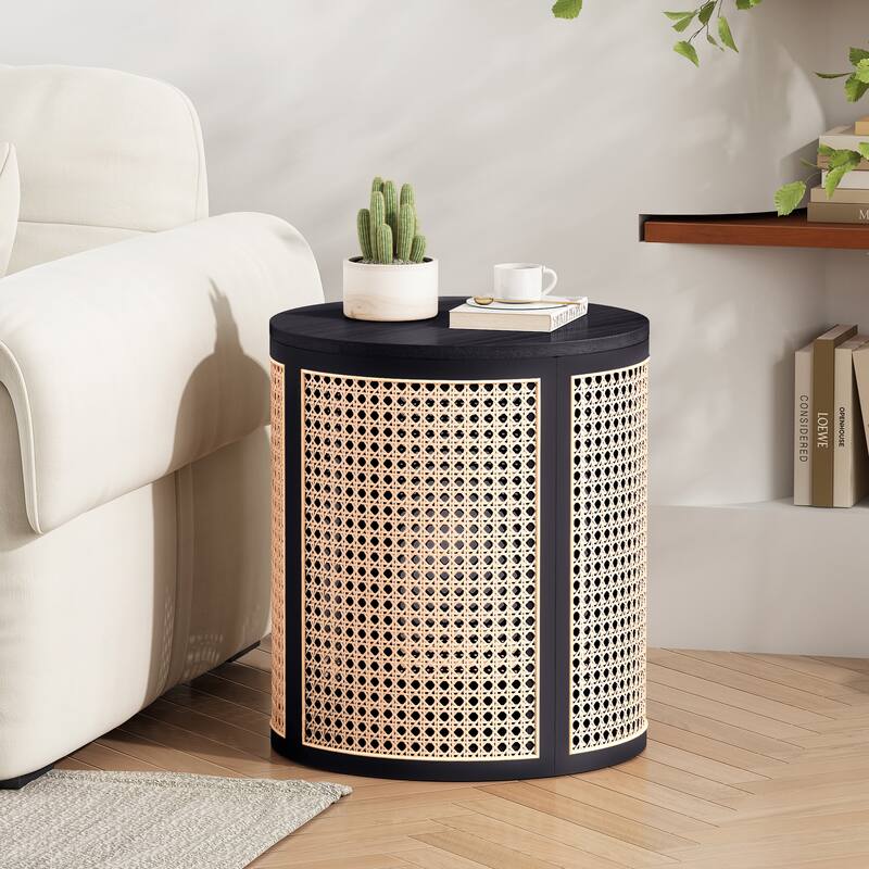Christopher Knight Home - Elna Round Rubber Solid Wood Side Table in Natural Finish, Compact Modern Accent - Black