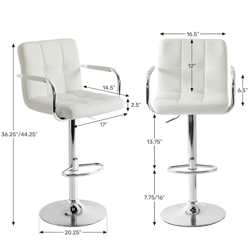 Adjustable Height Bar Stools Set of 2, Modern Square Tufted Upholstered Bar Chairs with Footrest.