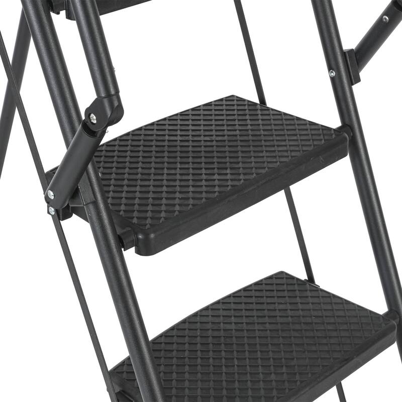 Black 6-Step Compact Metal Step Stool Ladder