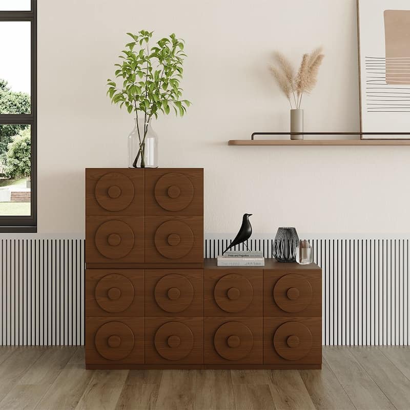 Modern 1-4 Pieces Modular Walnut Color Cabinets,TV Stands with Brown Solid Wood Veneer, Drawers & Caninets