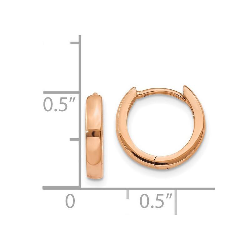 Curata 14k Rose Gold 2X11mm Hinged Huggies Hoop Earrings