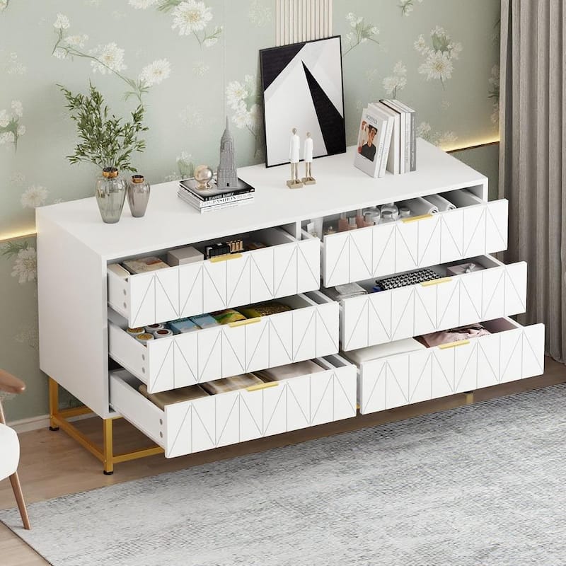 6-Drawer Fabric Dresser, with Wide Drawers and Metal Handles