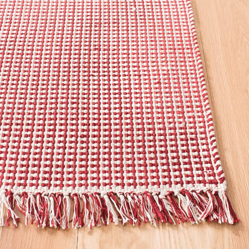 SAFAVIEH, Handmade Montauk Cliff Stripe Flatweave Cotton Fringe Rug
