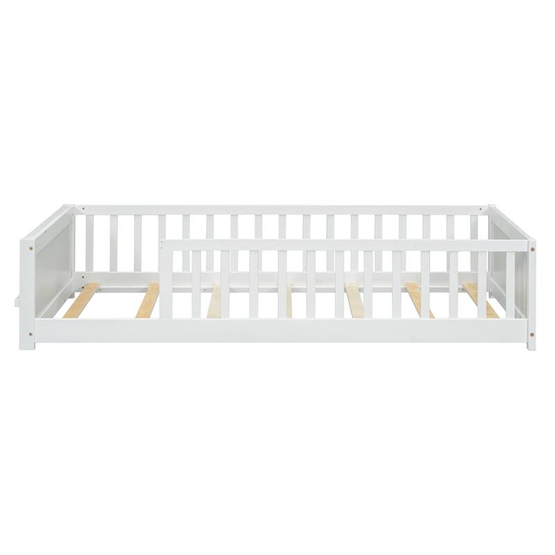 Twin Size Wood Floor Platform Bed with Built-in Book Storage Rack