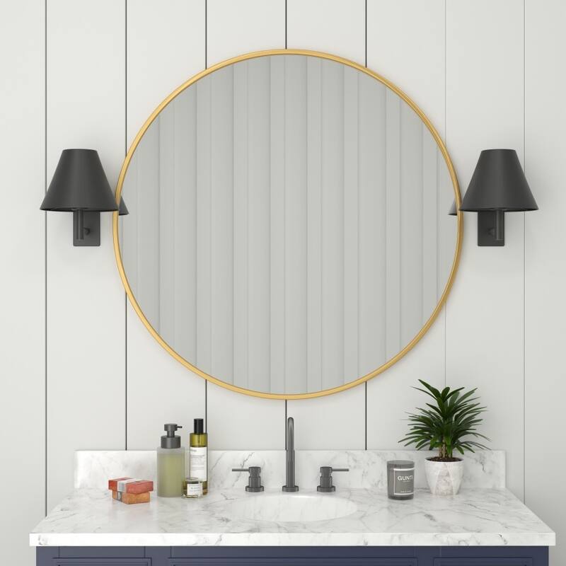 Wall Mount Shatterproof Round Accent Wall Mirror with Metal Frame