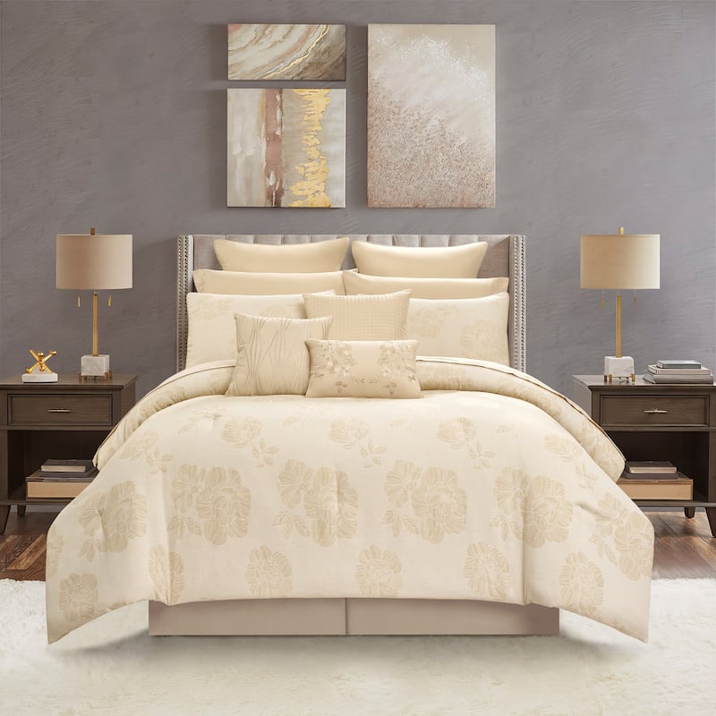 Nanshing Blair 13 Piece Floral Glam Comforter Set - Gold - King