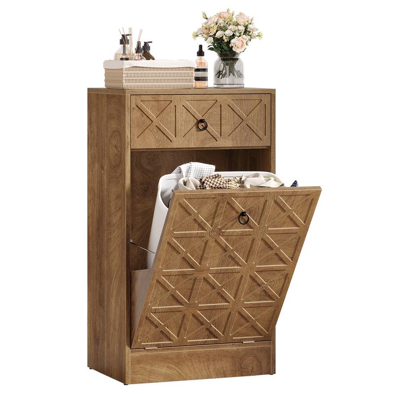13 Gallon Tilt-Out Laundry Hamper Cabinet with Drawer, Freestanding Hidden Laundry Sorter Storage Unit for Bathroom