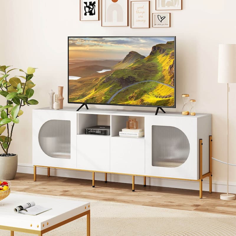 Costway TV Stand with Charging Station for 70” TVs, Fluted Doors & 2 - See Details