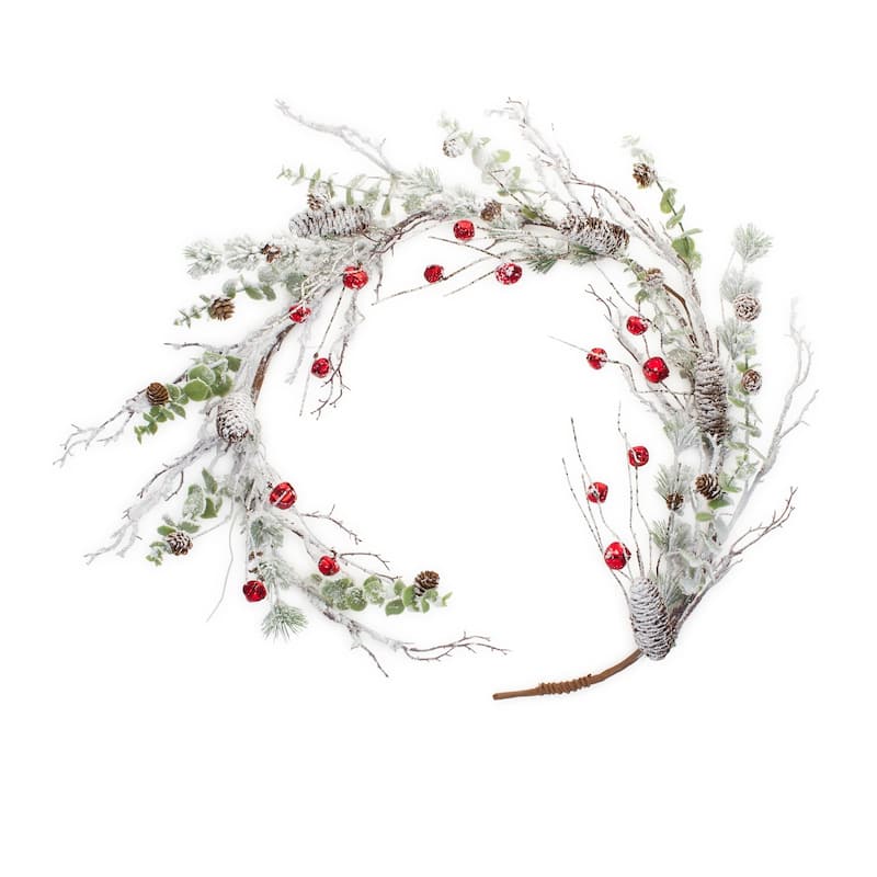 2 Frosted Pine Sleigh Bells Artificial Christmas Garlands 5' x 8"