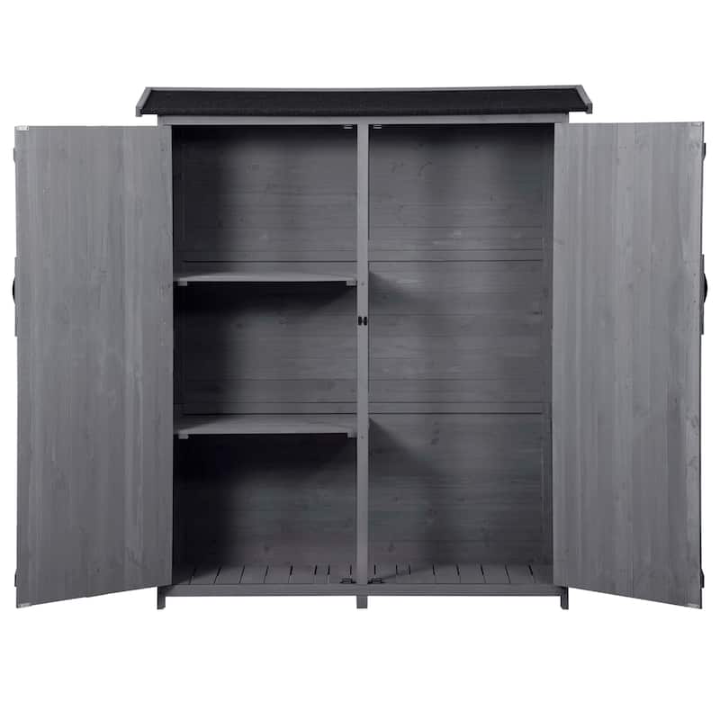 Wood Tool Organizer Garden Storage Cabinet Shed with Waterproof Asphalt Roof, Double Lockable Doors and 3-tier Shelves