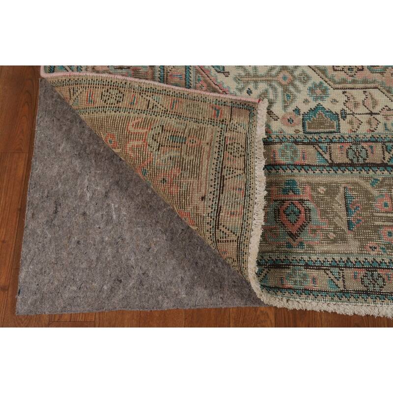 Pink Geometric Tabriz Persian Area Rug Hand-Knotted Wool Carpet - 6'7" x 9'3"