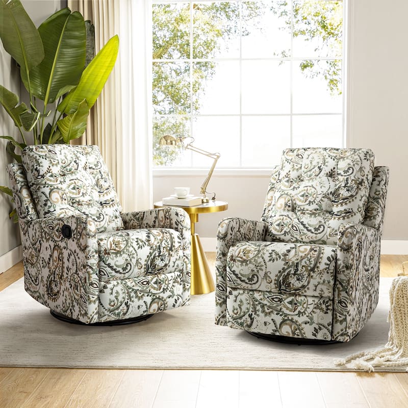 Arlette Floral Manual Swivel Recliner with Tufted Back Set of 2 - Sage