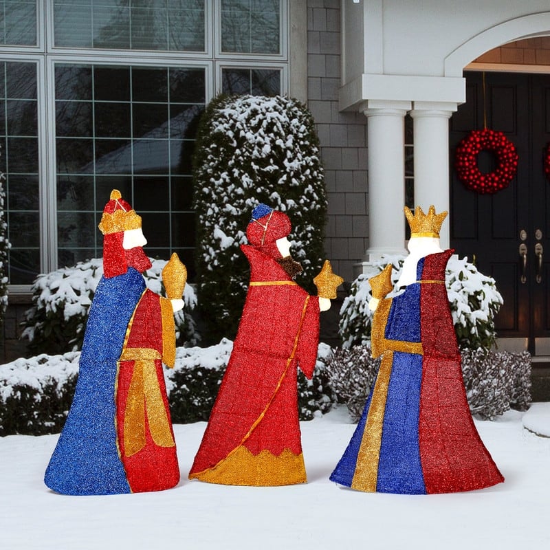 Set of 3 Lighted Three Kings with Gifts Christmas Decorations - Red+Blue