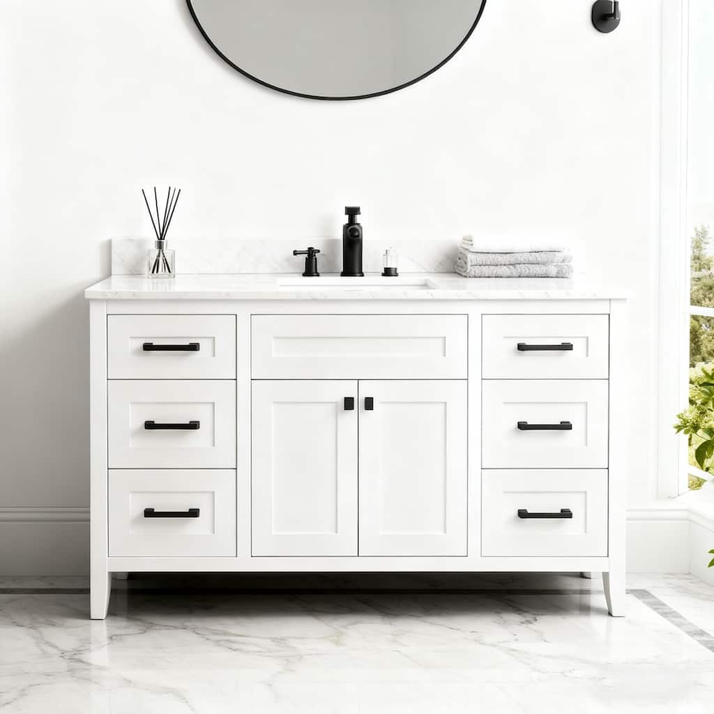 Nephelily 60 inch Bathoom Vanity With Quartz Top Single Sink, Easy-to-Install