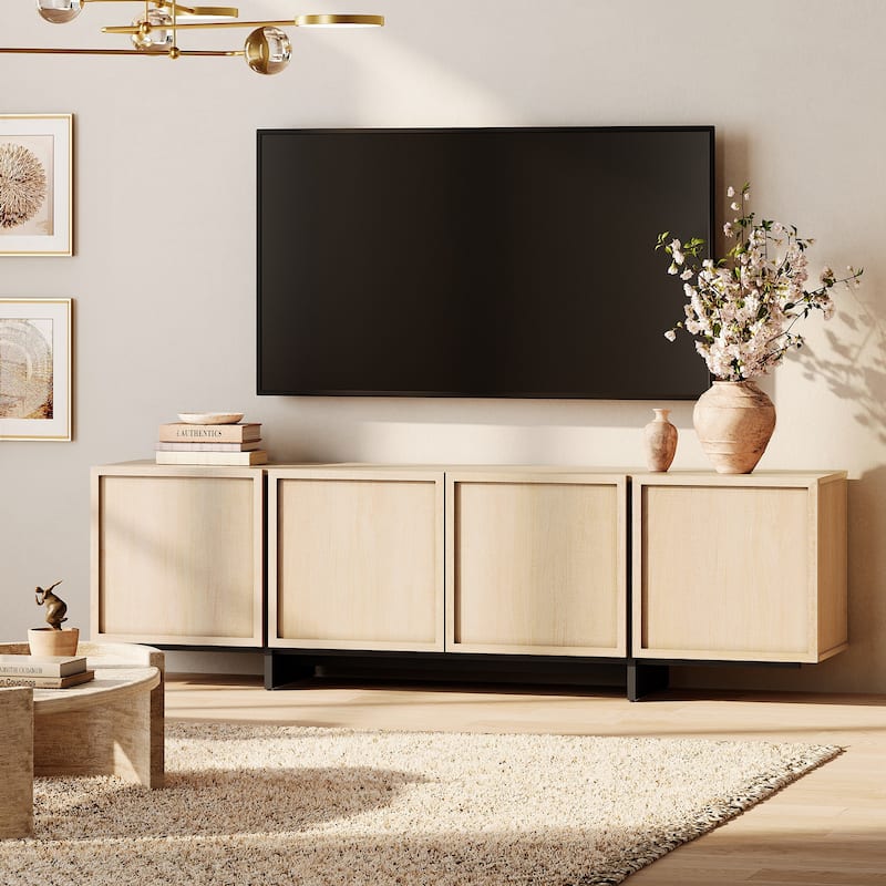 WAMPAT TV Stand with T-Shaped Legs, Modern Entertainment Center with 4 Storage Cabinets, Media Console TV Table for Living Room