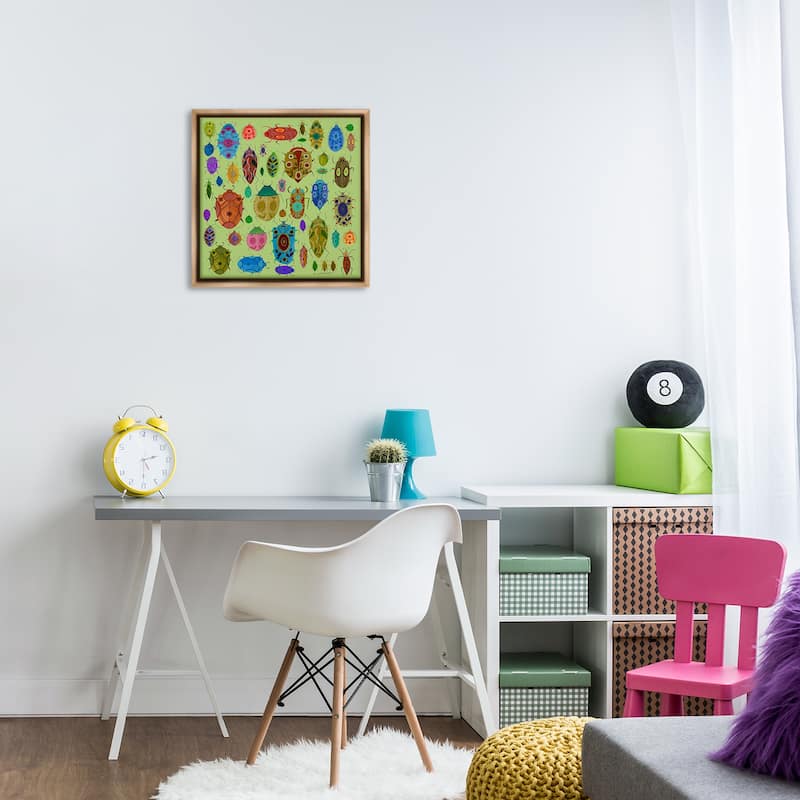Stupell Flowery Bugs & Insects Framed Floater Canvas Wall Art Design By Kay Widdowson