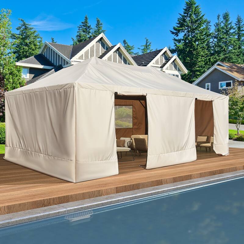 Outdoor Hardtop Gazebo with Galvanized Steel Double Roof & Aluminum Frame, Outdoor pergola with Premium Curtains and Nettings - 12'x20' - Gazebo Cover