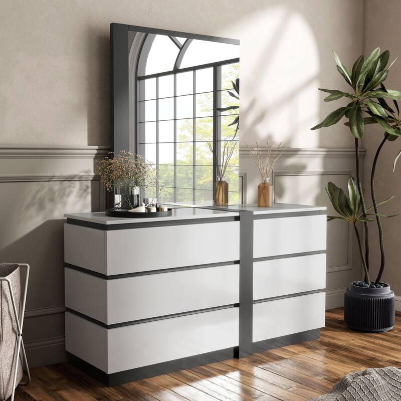 Conjira Contemporary White 2-piece 6-Drawer Wood Dresser and Mirror Set by Furniture of America