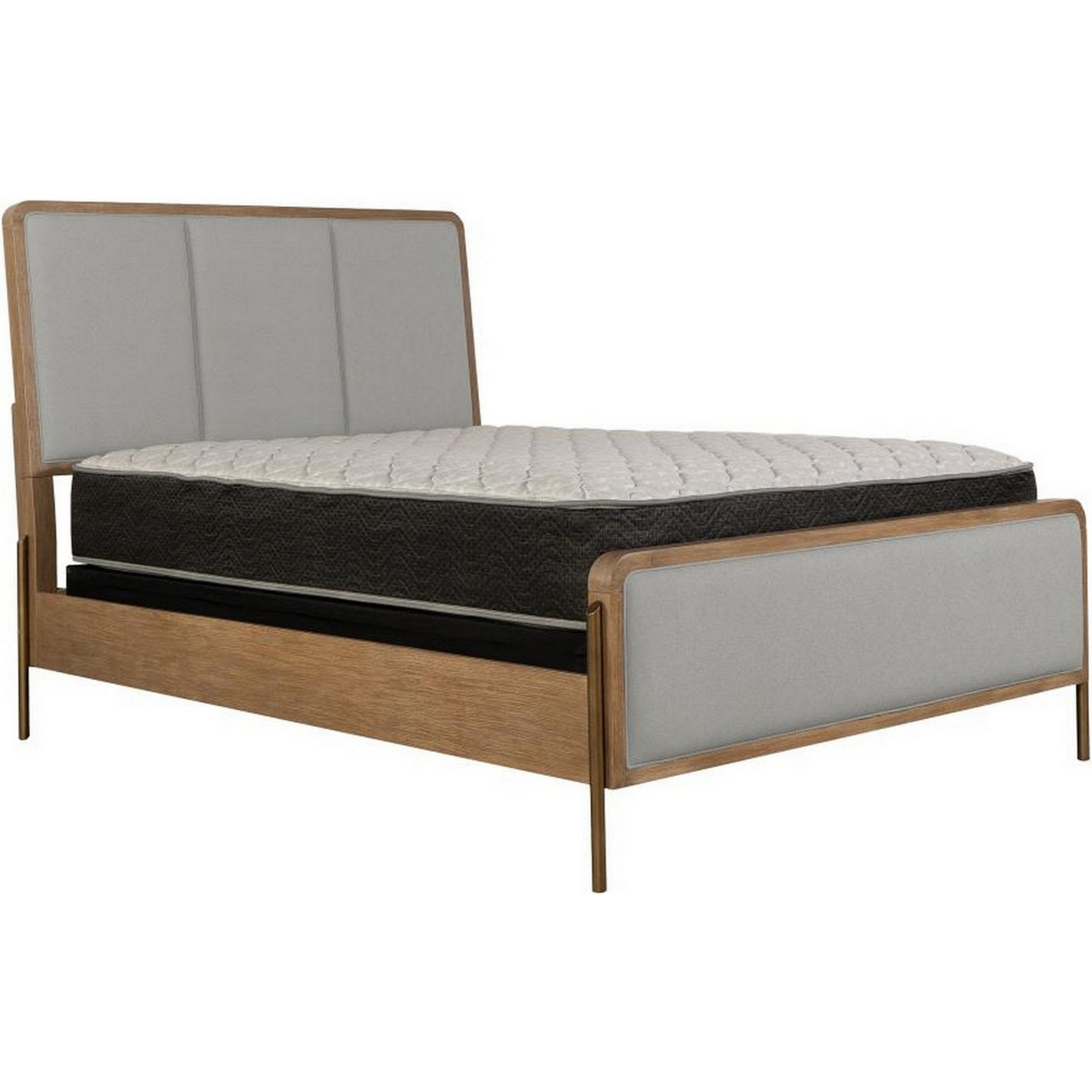 Niko Wood King Size Bed with Padded Upholstery, 4 Slats, Wirebrushed Gray