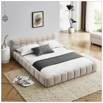 Queen Size Upholstered Bed Frame with Thick Fabric