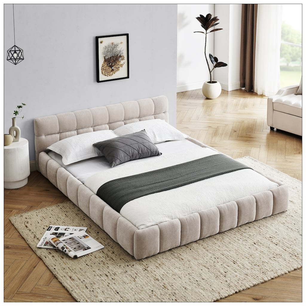 Queen Size Upholstered Bed Frame with Thick Fabric
