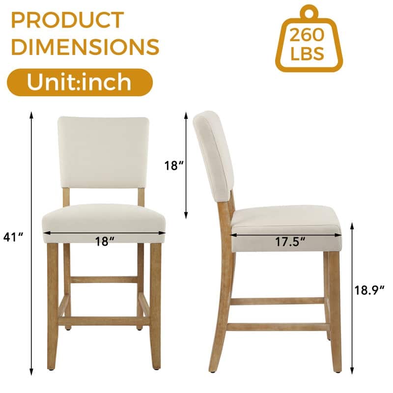 24 Inches Counter Height Bar Stools Upholstered Barstools with Brushed Legs Set of 2