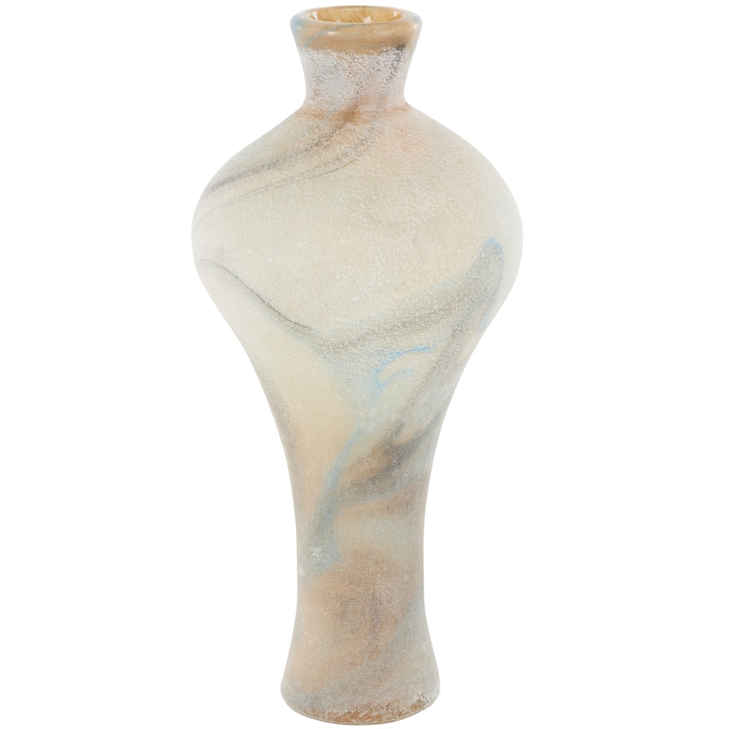 Glass Distressed Decorative Vase with Blue and Tan Texturing - Cream - Roche River Decor