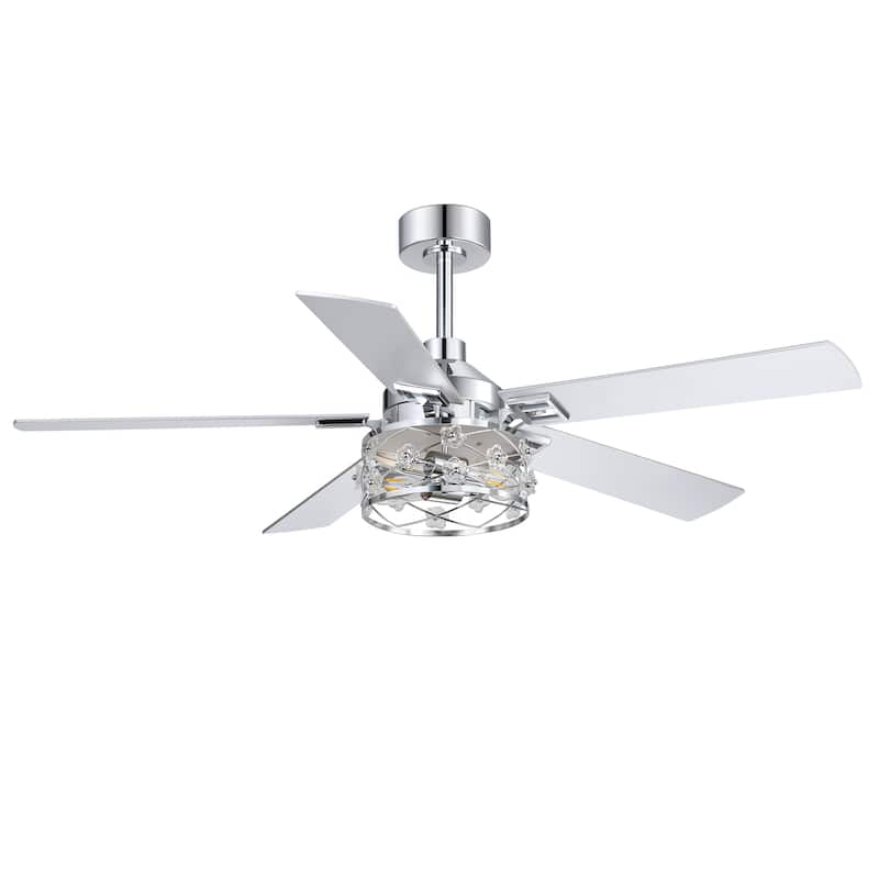 52" Reversible 5-Blade Farmhouse Glam Floral Glass Caged Ceiling Fan with Light and Remote