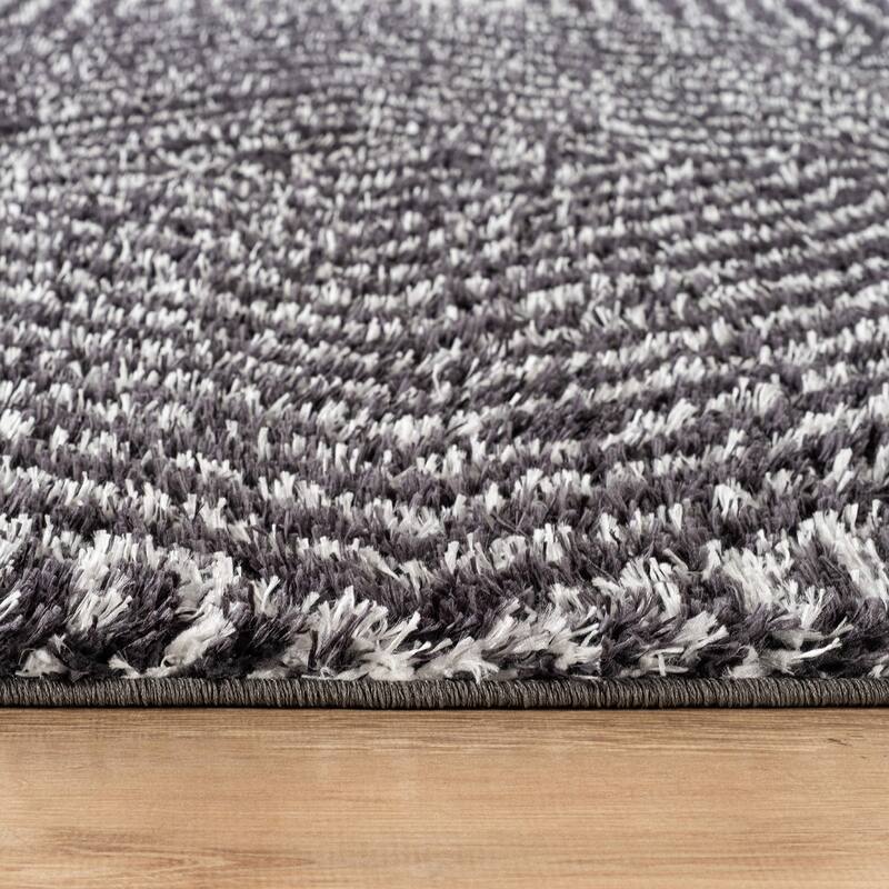 Minimal Stripe Geometric Shag Rug - Anthracite Dark Gray - Medium Pile - Cozy & Modern