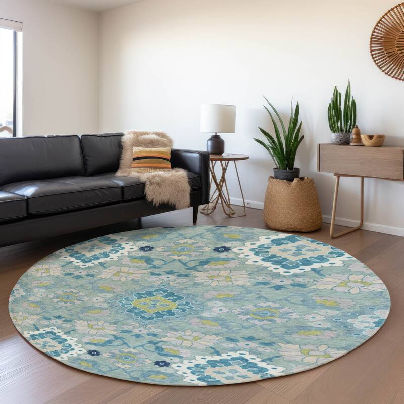 Premium Washable Super Soft Traditional Grace Mayfield Rug - Teal - 8' x 8'