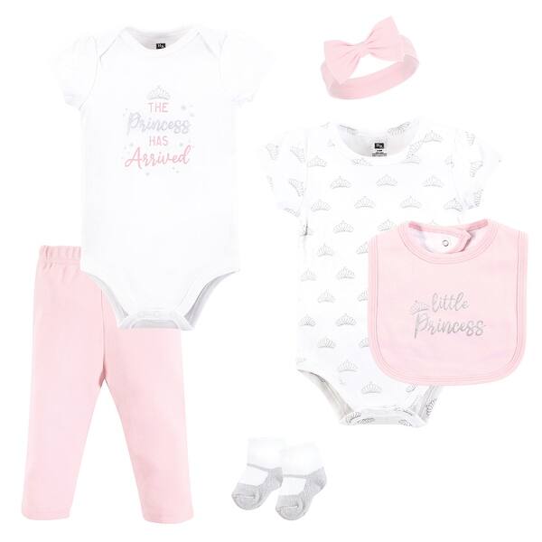 slide 1 of 1, Hudson Baby Infant Girl Cotton Layette Set, Silver Little Princess 0-3 Months - Silver Little Princess