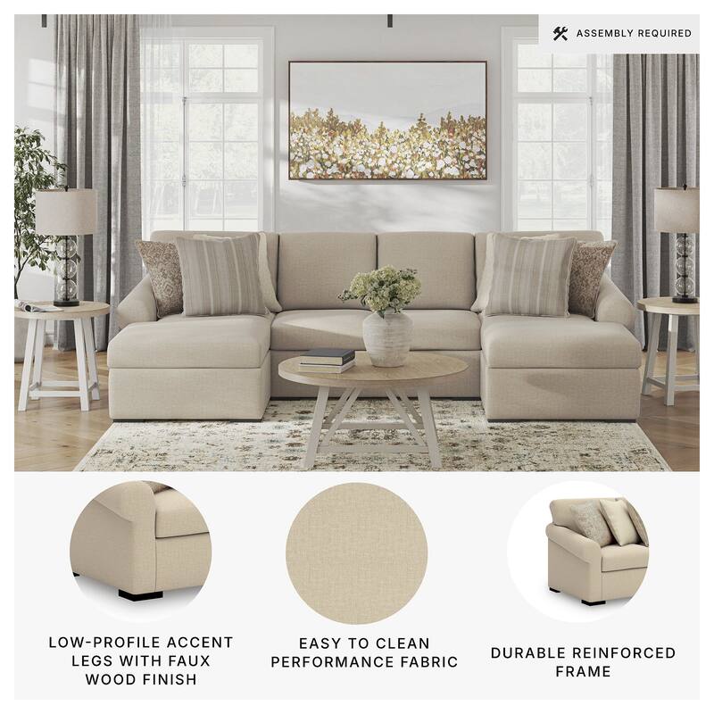 Signature Design by Ashley LadyMae Beige 3-Piece Sectional with Chaise - 130" W x 69" D x 40" H